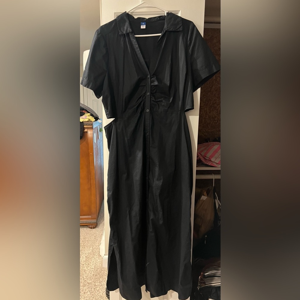 Old Navy Black Button Up Maxi Dress with Side Cut Outs